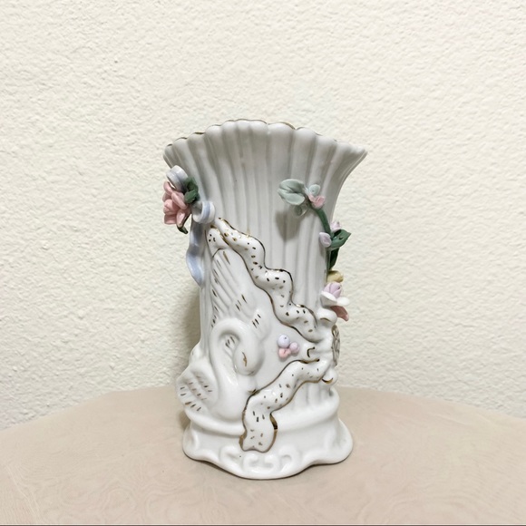Vintage floral swan vase